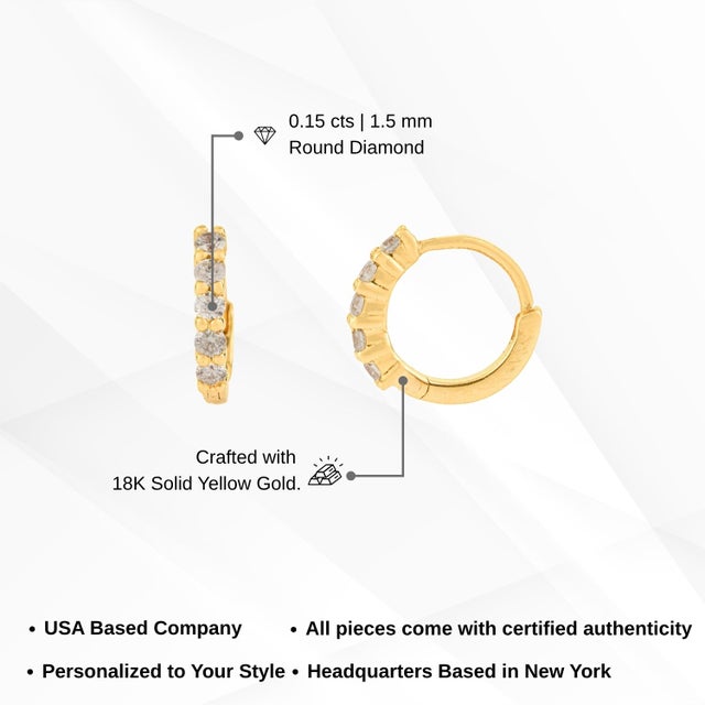Contemporary Natural Diamond Huggie Hoop Earrings in 18k Yellow Gold- A Pair For Sale - Image 11 of 14