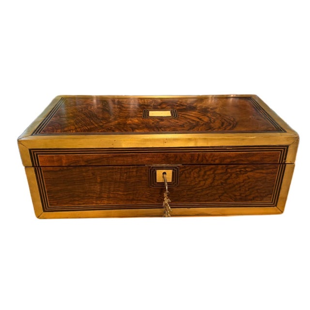 19th Century Victorian Burr Walnut & Brass Campaign Writing Slope W/Fully Intact Secret Drawers A superb, early-to-mid...