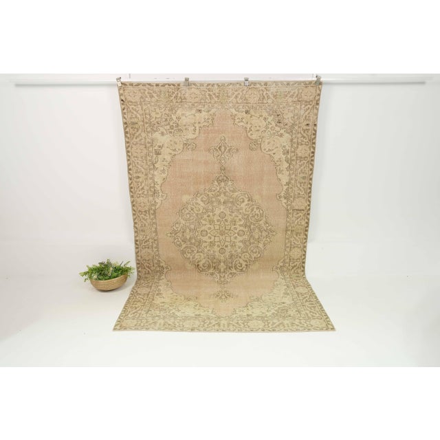 1970s 1970s Vintage Turkish Handmade Wool Cotton Beige Area Rug For Sale - Image 5 of 12