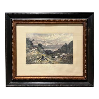 Intage “Moulin Huet Bay, Guernsey” After Birket Foster Coastal Landscape Print in Black & Gold Frame For Sale
