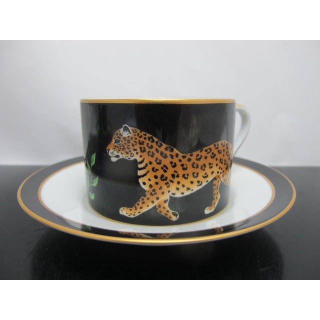 Black Lynn Chase Leopard Cat Design Jaguar Jungle Porcelain 24k Gold Coffee Mug Cup For Sale - Image 8 of 13