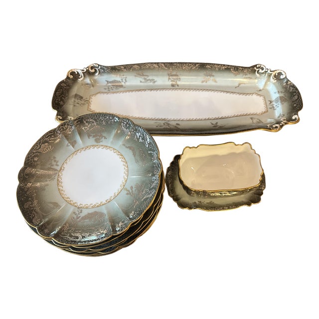 Late 19th Century Haviland Limoges Fish Service. Platter, Sauce, 14 Plates - 14 pcs For Sale