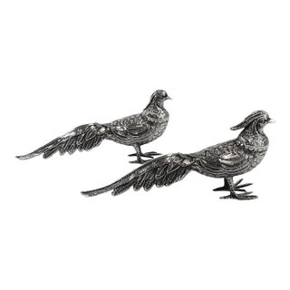 Sterling Silver Couple of Pheasants Figurines For Sale