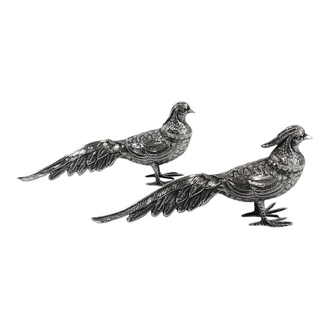 Sterling Silver Couple of Pheasants Figurines For Sale
