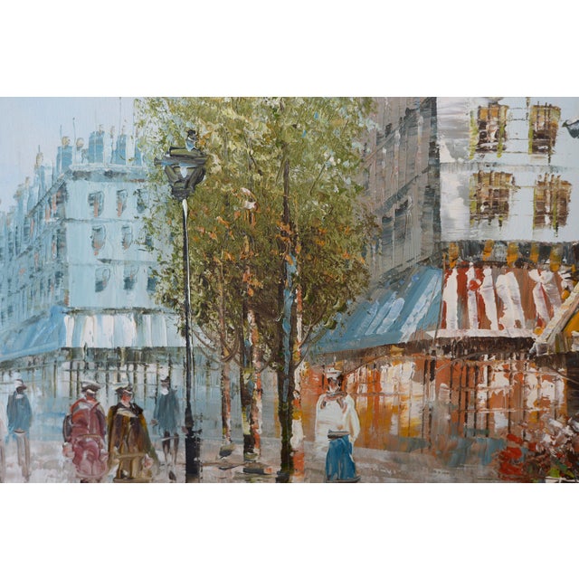 Vintage Mid Century Era French Impressionist J Bardot Paris Street Scene With Eiffel Tower Painting For Sale - Image 4 of 9