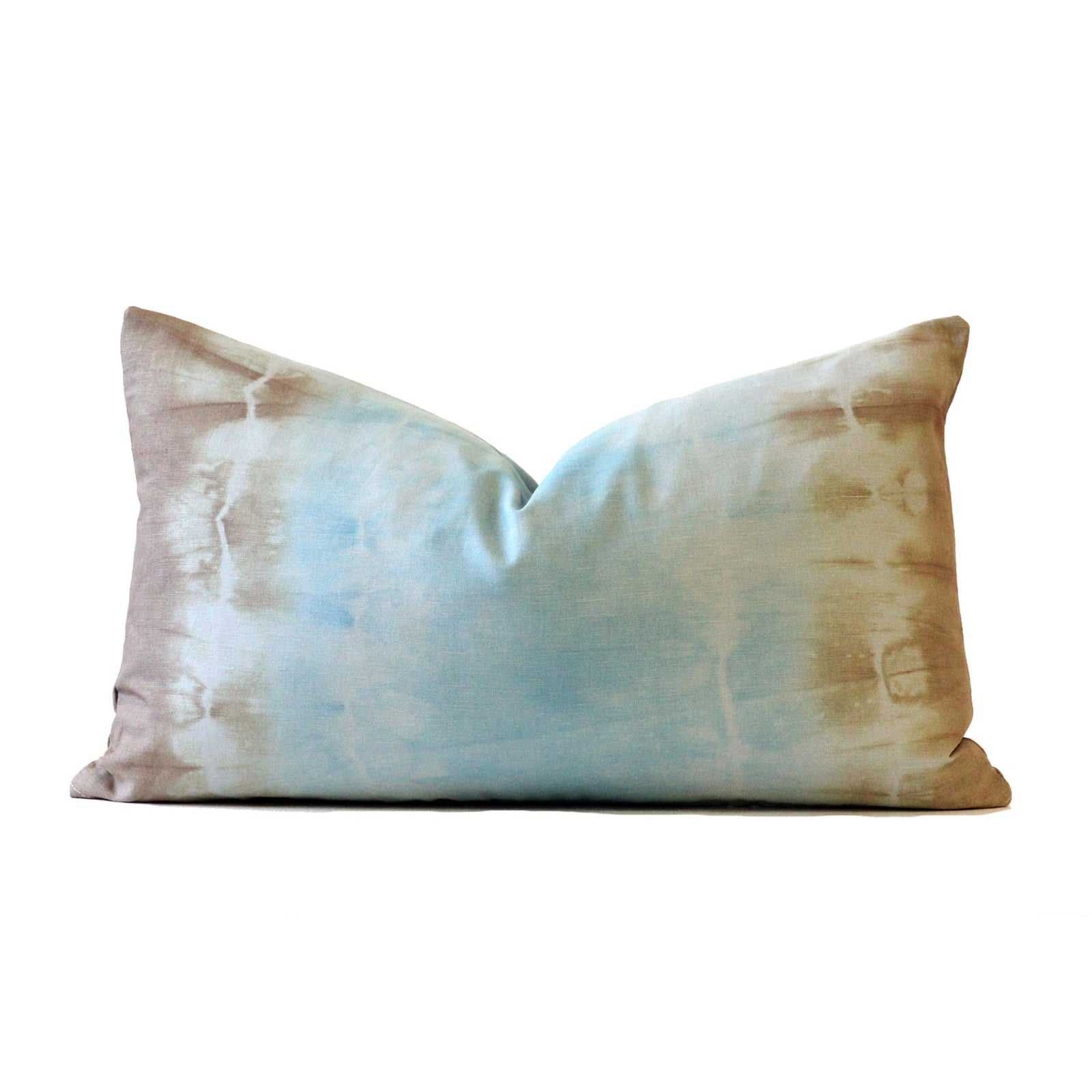 Designer Tie Dye Blue and Taupe Pillow Chairish