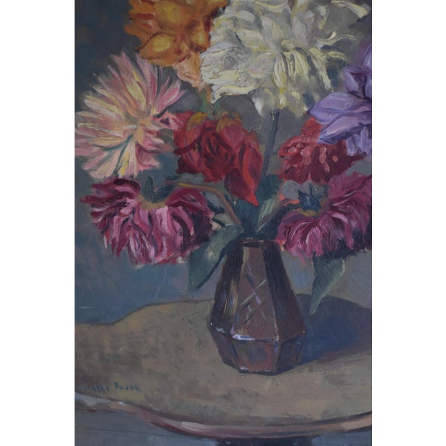 A wonderfully expressive floral still life by Colette Pujol (1913–1999), a Brazilian painter, draftsman, and teacher whose...