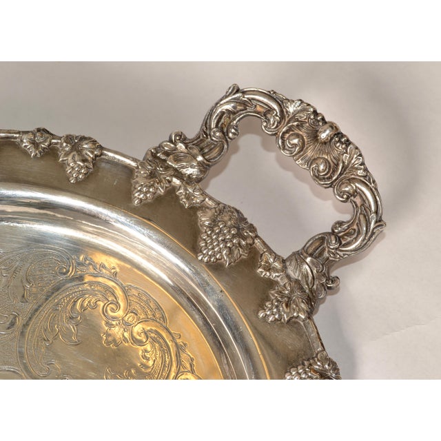 1930 Victorian Silver on Copper Ornate Grapevine Hosting Platter Tray National Silver Company For Sale - Image 9 of 15
