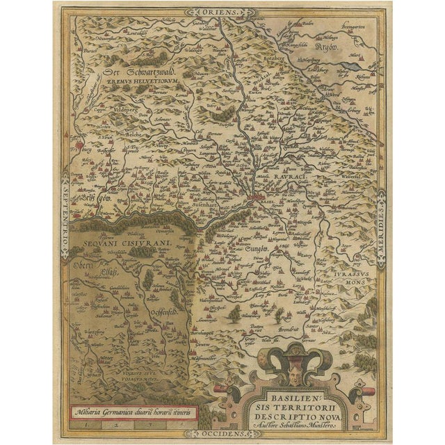Hand-Colored Map of the Basel Region, 1578 For Sale