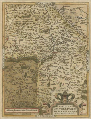 Hand-Colored Map of the Basel Region, 1578