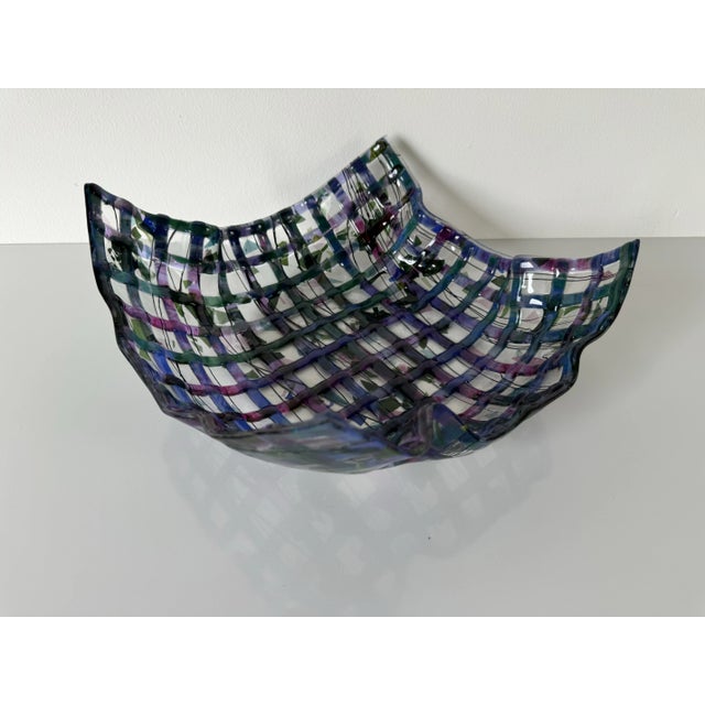 Vintage Handmade Woven Fused Handkerchief Art Glass Bowl, Signed For Sale - Image 10 of 10