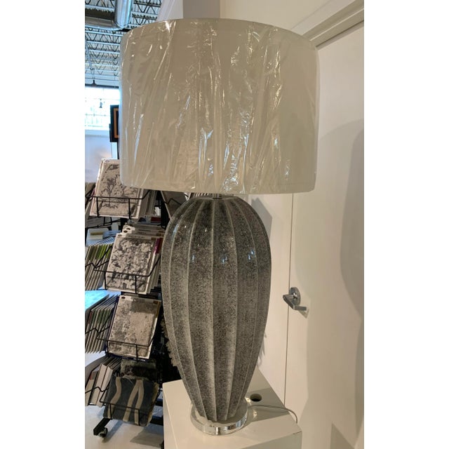Traditional Chelsea House Oversized Gray Ceramic Table Lamp With Ivory Fabric Shade For Sale - Image 3 of 5