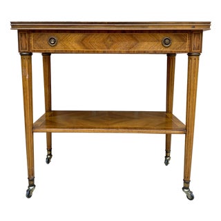 Neoclassic French Marquetry Side Table With One Drawer And Wheels 1940s For Sale