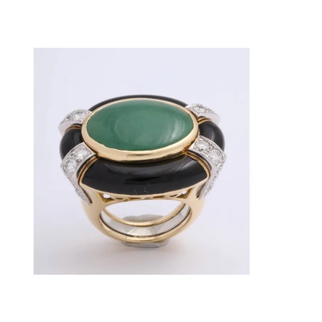 David Webb 18kt, Platinum and Diamond - Jade & Onyx Ring For Sale - Image 9 of 9
