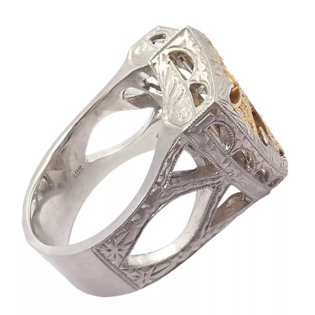 1990s Loree Rodkin White & Yellow Gold Diamond Cross Shield Crest Ring For Sale - Image 12 of 12