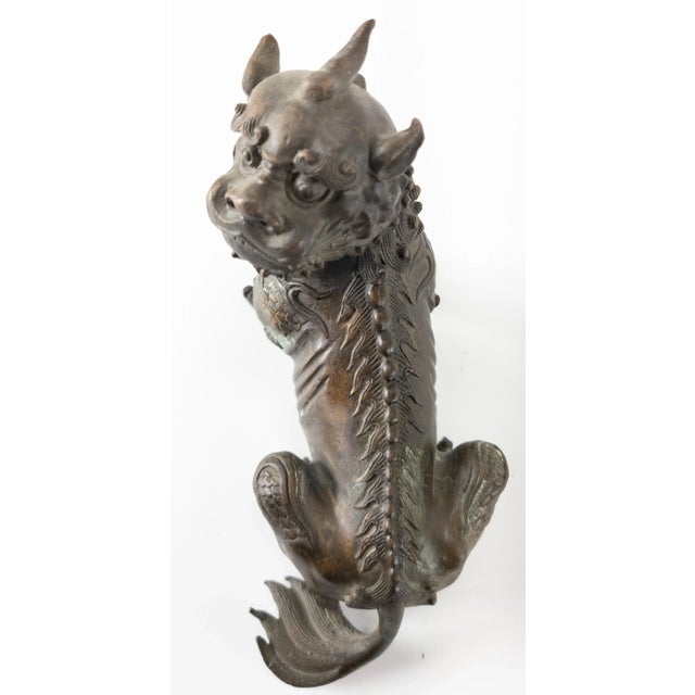 19th Century Chinese Bronze Foo Dog Guardian Lion or Qylin Figure For Sale - Image 9 of 13