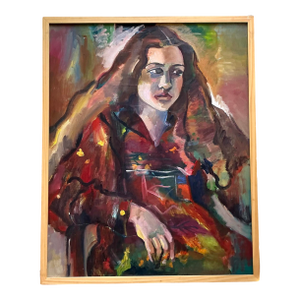 Vintage Boho Original Oil Portrait on Canvas