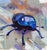 This artwork depicts a vibrant beetle, characterized by its striking blue hues and glossy finish, which captures the...