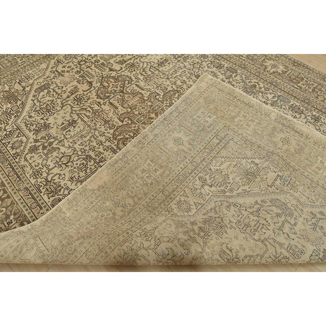 Tabriz Rug 9’8” X 12’8” Beige Wool Vintage Distressed Hand-Knotted Carpet For Sale - Image 14 of 15