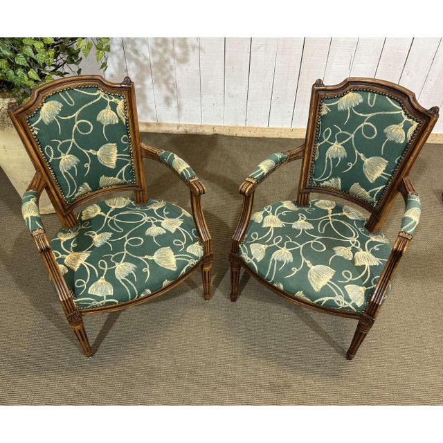 19th Century Louis XVI Style Beechwood Armchairs, 1800s, Set of 2 For Sale - Image 5 of 18