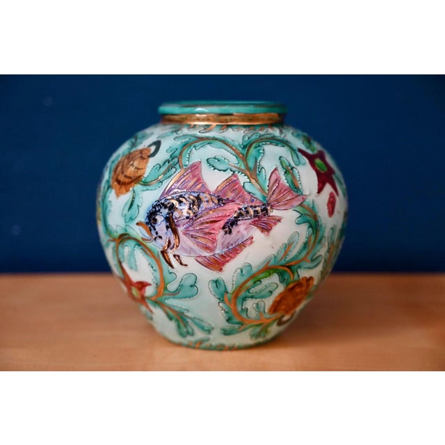 1960s Ball Vase with Kitsch Marine Flora and Fauna Decor from Cerart Monaco, 1960s For Sale - Image 5 of 10