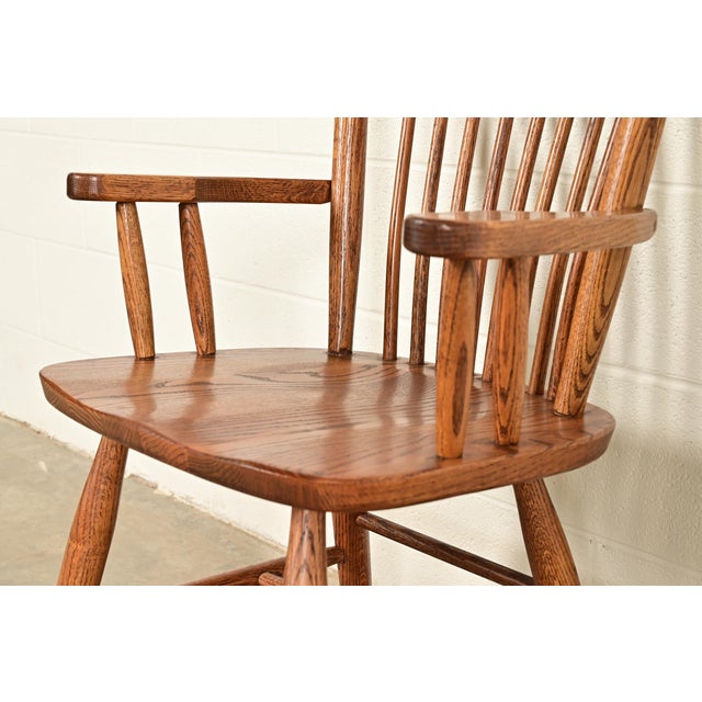 Stickley Style American Colonial Solid Oak Spindle Back Windsor Dining Chairs, Set of Six For Sale - Image 11 of 15