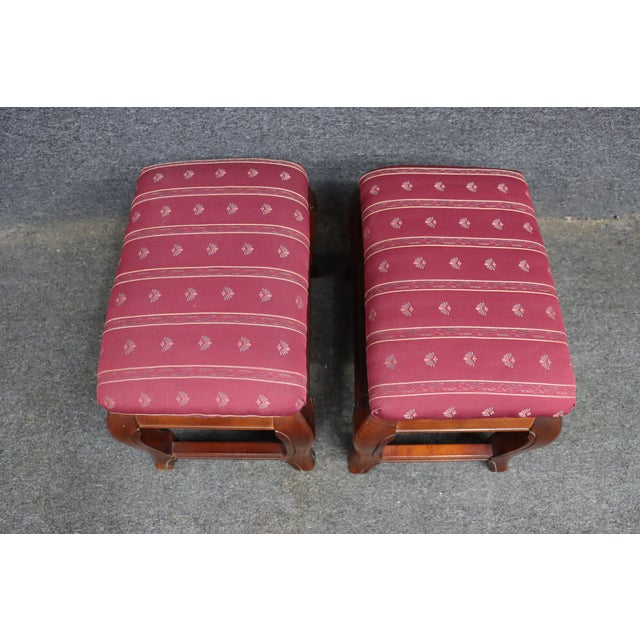 Pair of Ethan Allen Chinoiserie Style Upholstered Footstools For Sale - Image 9 of 13