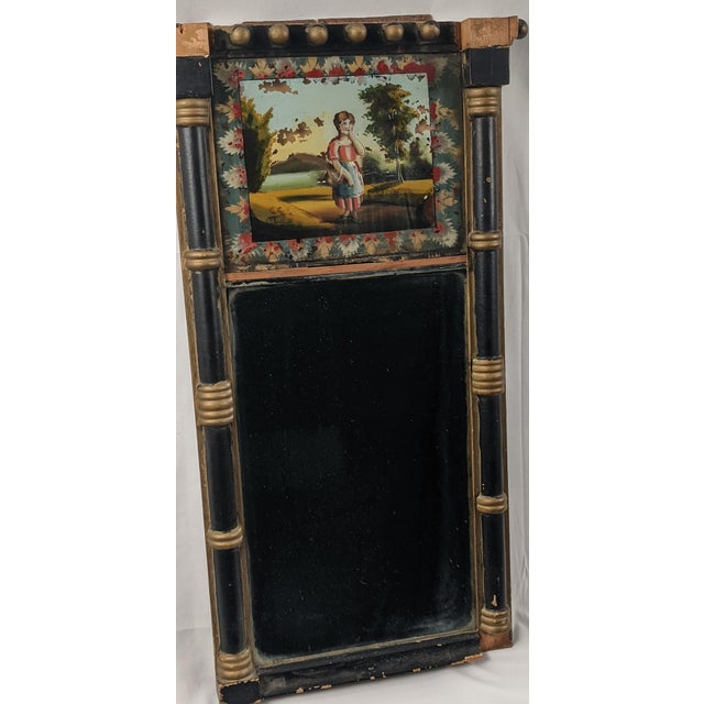 Circa 1830–1845 Empire Biedermeier Reverse-Painted Glass Mirror With Pastoral Scene For Sale In New York - Image 6 of 16
