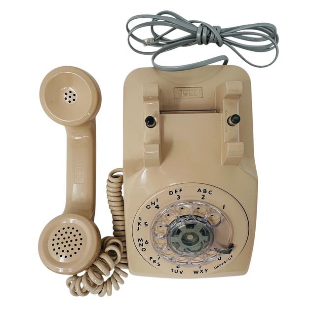 Beige Vintage I T T Model 500 Beige Rotary Phone | Working 1983 Desk Telephone | Polished | Original Cords | Smooth Dial Movement For Sale - Image 8 of 14