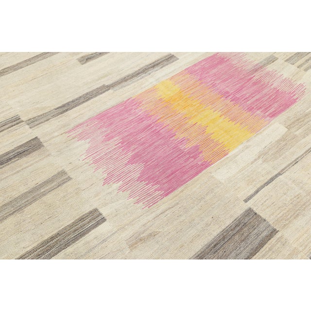 Contemporary Minimalist Wool Kilim Rug With Abstract Ikatesque Accents in Rose For Sale - Image 10 of 12