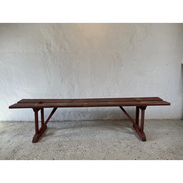 Earls 20th Century Rustic Swedish Wood Bench with Patinated Red For Sale - Image 18 of 18