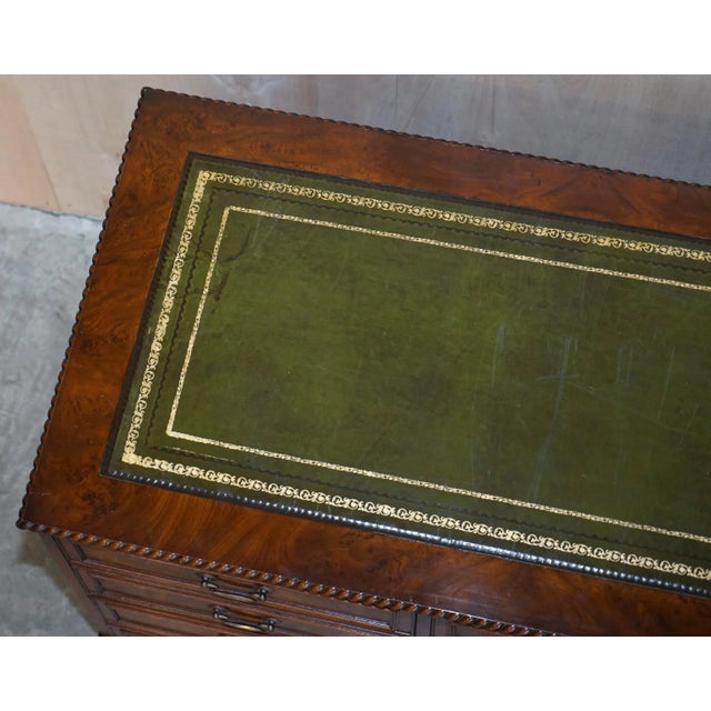 Burr Elm with Green Leather Top Four Drawer Filing Cabinet Part of Office Suite For Sale - Image 9 of 16