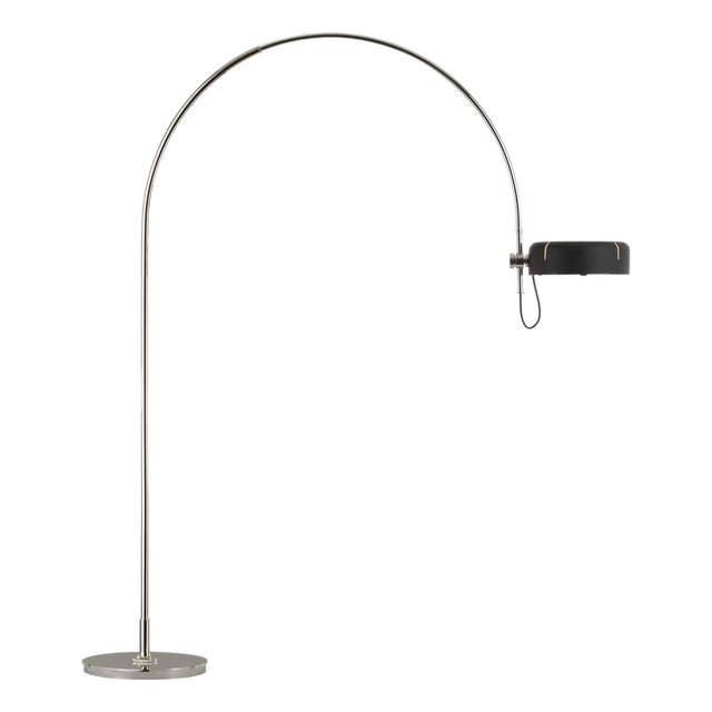Thomas O'Brien by Visual Comfort Signature Oso 75" Arc Reading Floor Lamp in Polished Nickel with Matte Black Shade For Sale