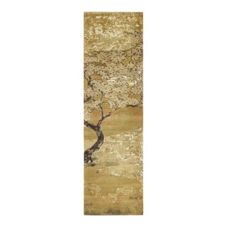 Rug & Kilim’s Chinese Art Deco Style Runner Rug in Gold With Pictorial “Breeze” For Sale