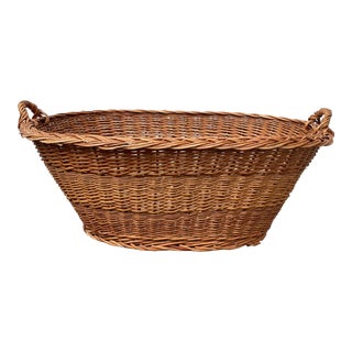 Large Vintage Rattan Wicker Laundry Basket For Sale