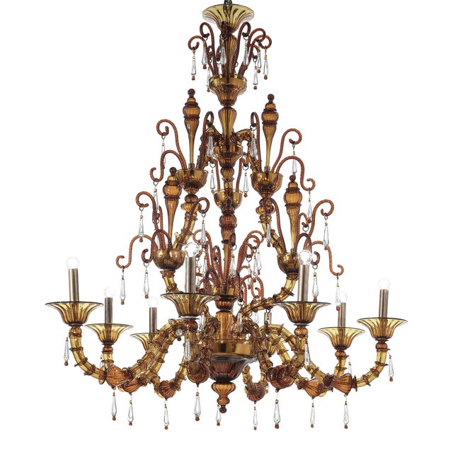 Stunning Venetian modern brown "Ca' Rezzonico" with culs Murano glass chandelier . Full od curls and pendants in a new...