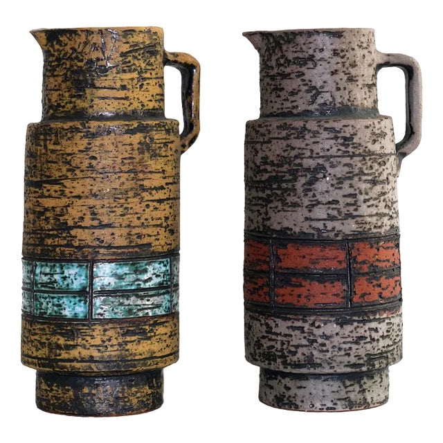 German Pitcher Vases from Spara Schamotte Keramik, 1970s, Set of 2 For Sale