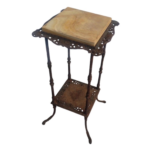 Late 19th Century French Wrought Iron Marble Top Pedestal Stand For Sale