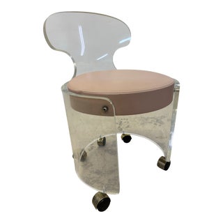 Mid-Century Lucite Vanity Stool / Chair on Casters For Sale