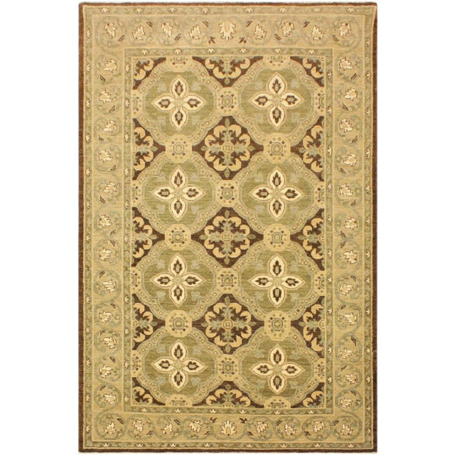 1990s Boho Chic Kafkaz Brown/Green Hand-Knotted Rug - 4'2 X 6'8 For Sale
