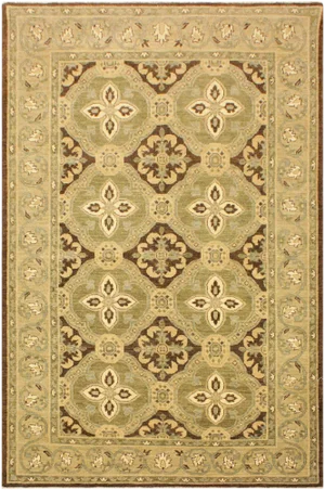 1990s Boho Chic Kafkaz Brown/Green Hand-Knotted Rug - 4'2 X 6'8