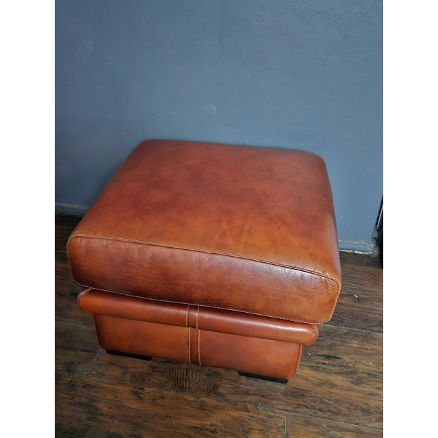 Animal Skin 1980s Vintage French Cognac Leather Cushion Ottoman by Roche Bobois For Sale - Image 7 of 8