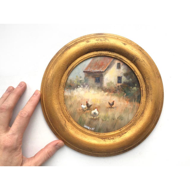 Impressionist Framed Original Painting Countryhouse Landscape Antique Wall Decor For Sale - Image 3 of 6