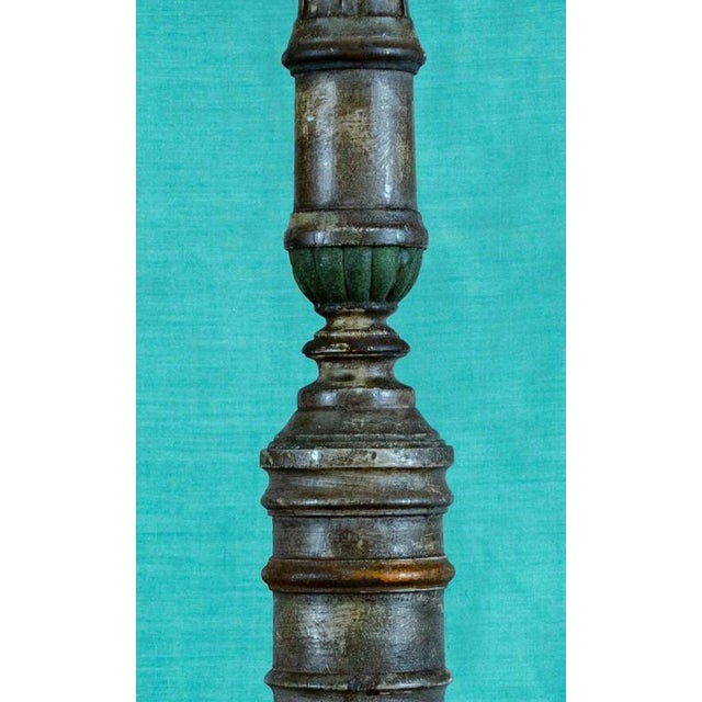 Antique Polychrome Turned Wood Pricket Candlestick on Tripod Base For Sale - Image 10 of 12
