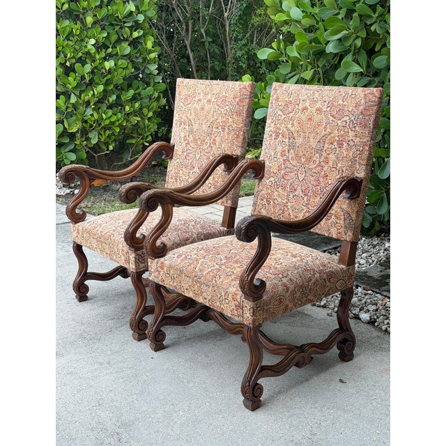 Baroque Vintage Baroque-Style Carved Armchairs With Scrolled Arms, Pair For Sale - Image 3 of 12
