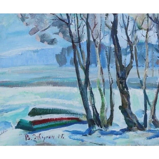1970s 1970s Winter Impressionism: Ukrainian Landscape Painting, 1977 50-60 For Sale - Image 5 of 6