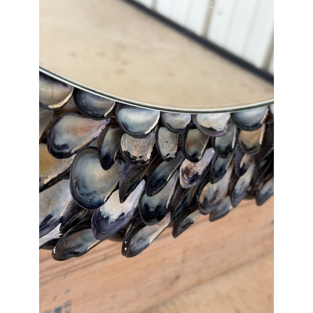 Handmade Coastal Mussel & Cowrie Shell Layered Round Mirror For Sale - Image 4 of 12