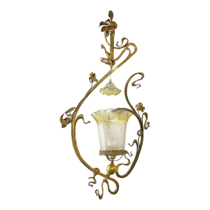 Early 1900's Art Nouveau English Stevens & Williams Gas Chandelier Converted to Electric