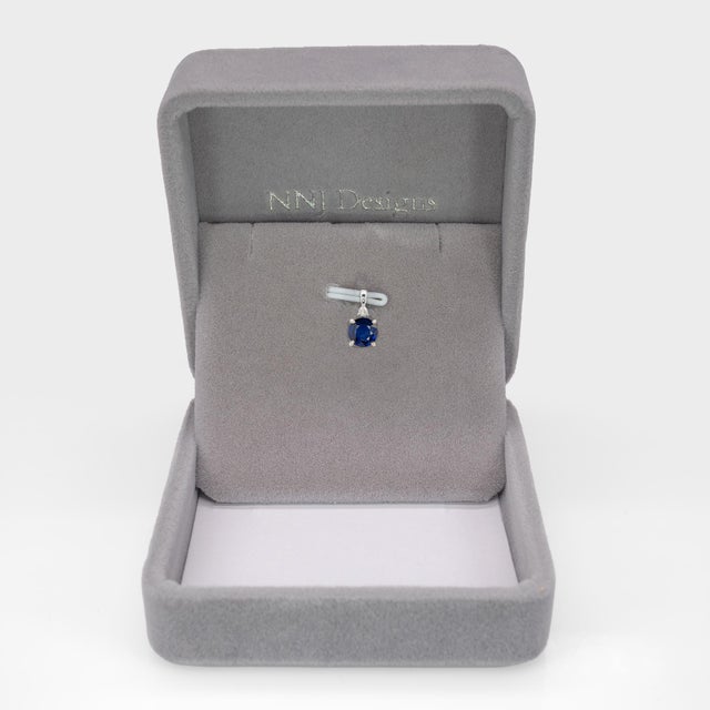 Modern Minimalist Blue Sapphire Pendant With Earth Mined Diamond Accent: Solid 14k Gold For Sale - Image 3 of 8
