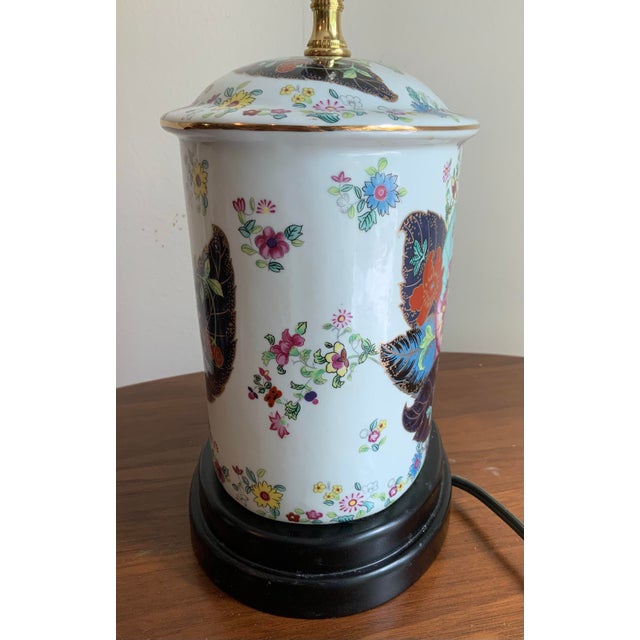 Ceramic Vintage Tobacco Leaf Porcelain Table Lamp for British Colonial, Traditional, Chinoiserie & Palm Beach Regency - Famille Rose Colors. For Sale - Image 7 of 12